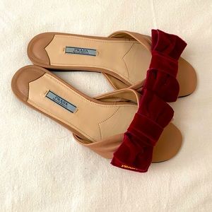 PRADA Special Edition Leather Flat Sandal- Pink with Velvet Bow